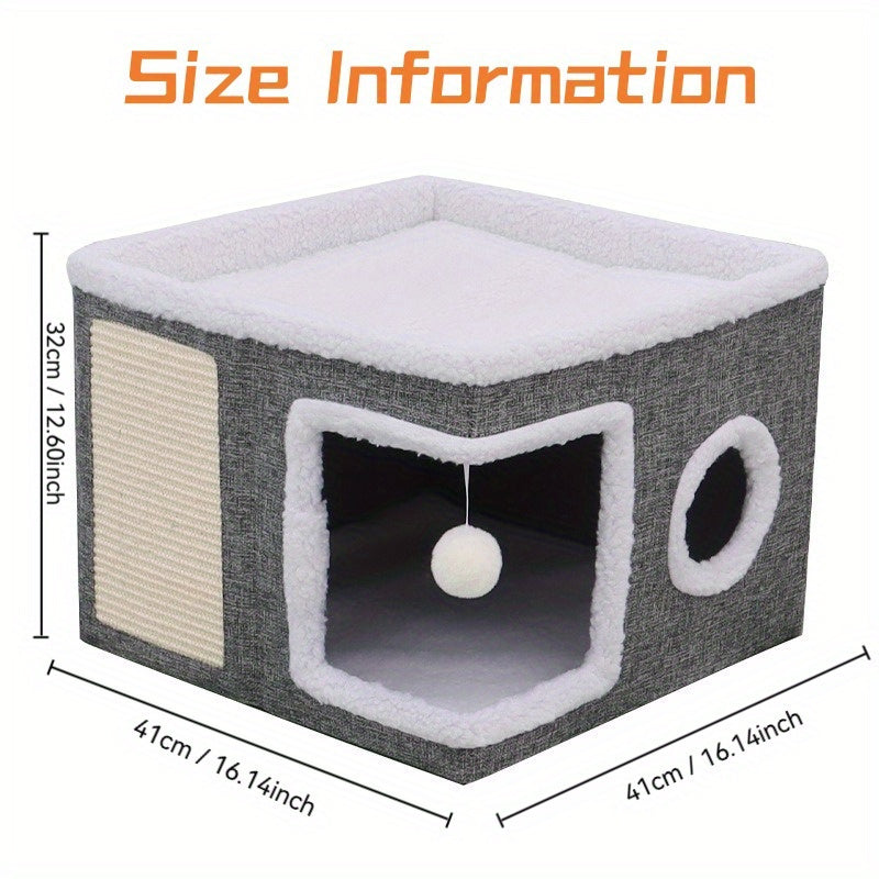 Maison Cube Multifonction pour Chats avec Aire de Jeu