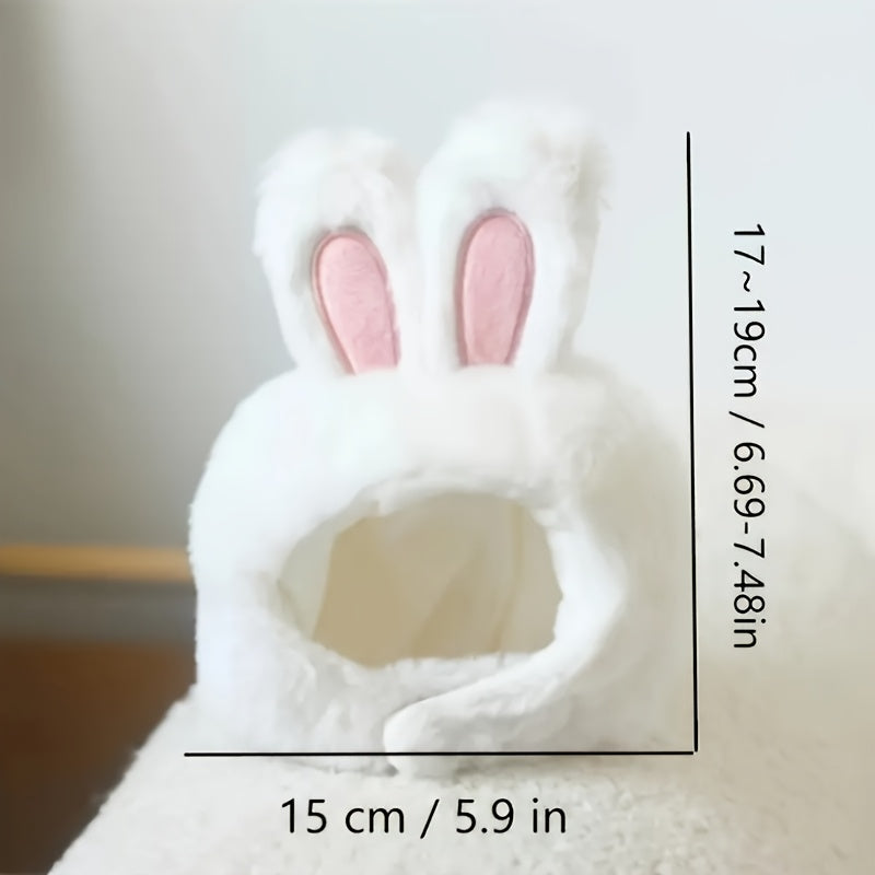 Bonnet Lapin Blanc avec Oreilles Roses – Accessoire Doux et Moelleux pour Chats