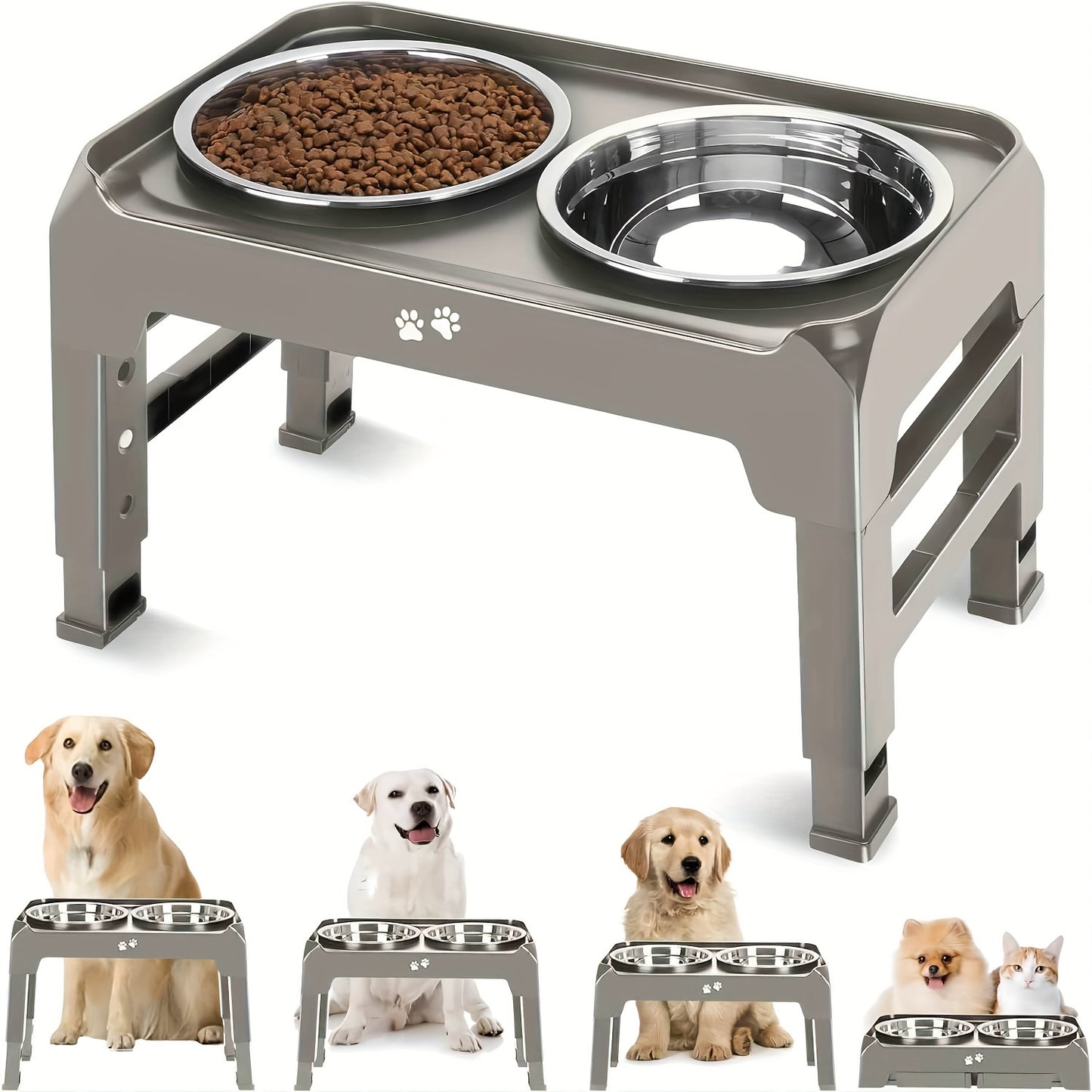 Gamelle surélevée ajustable avec double bol inox pour chien