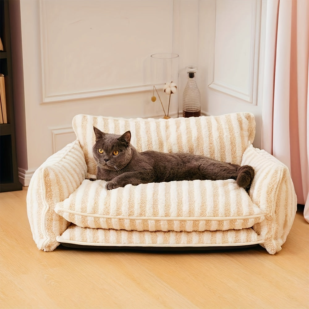 Canapé Double Coussin à Rayures pour Chien et Chat
