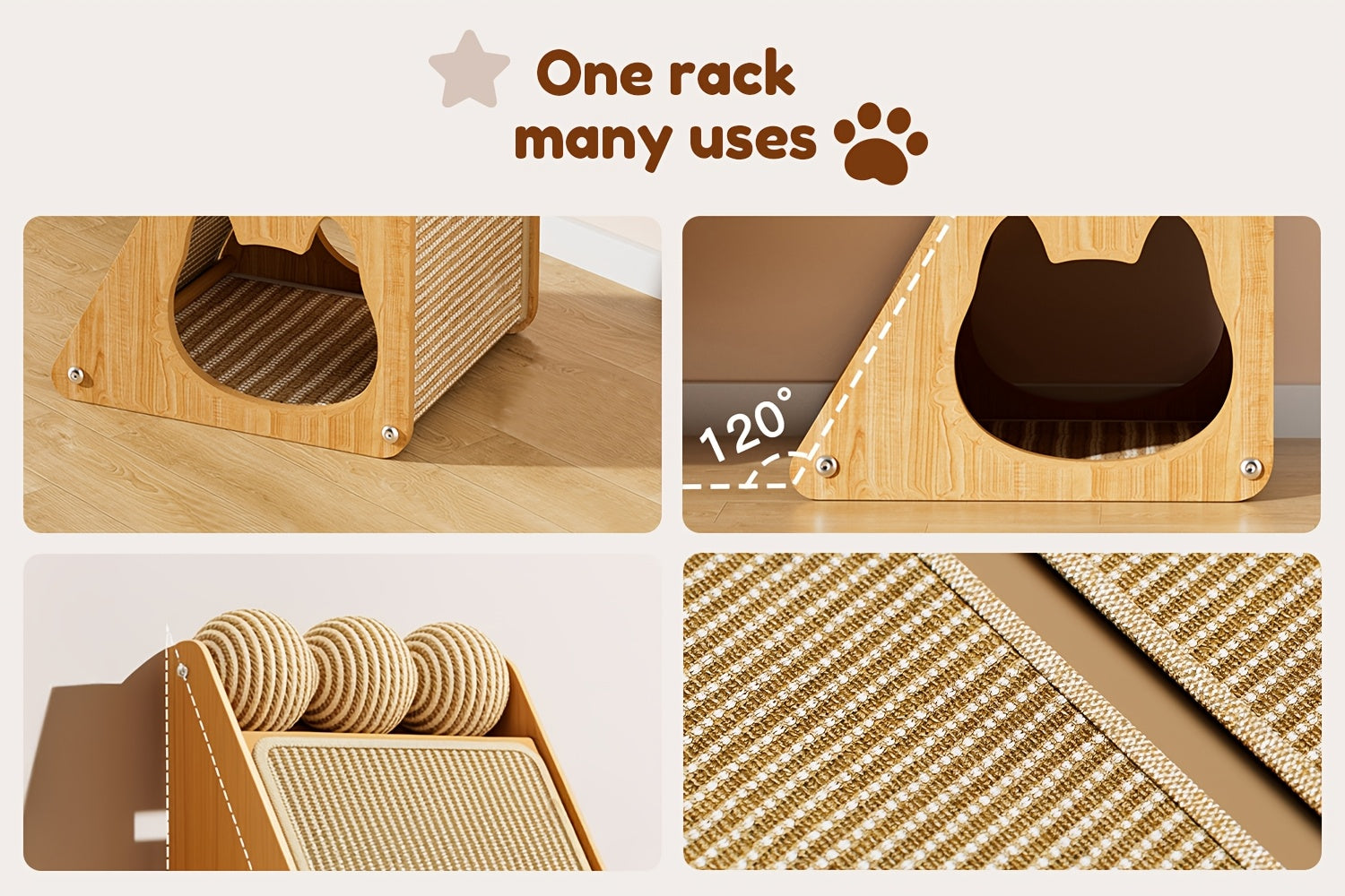 Arbre à chat avec lit et balle en sisal, visuel produit