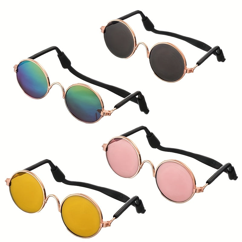 Pack 4 Paires de Lunettes Rétro Rondes en Métal pour Chats et Petits Chiens