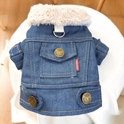 Manteau en Jean Doublé Polaire pour Chiens et Chats — photo du produit