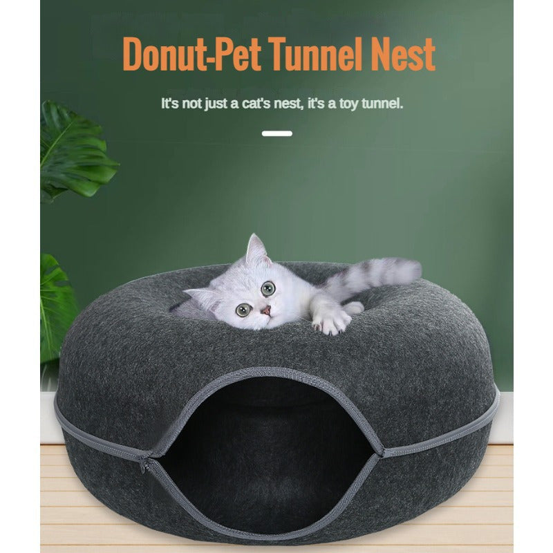 Panier Tunnel en Feutre pour Chats – Double Niveau