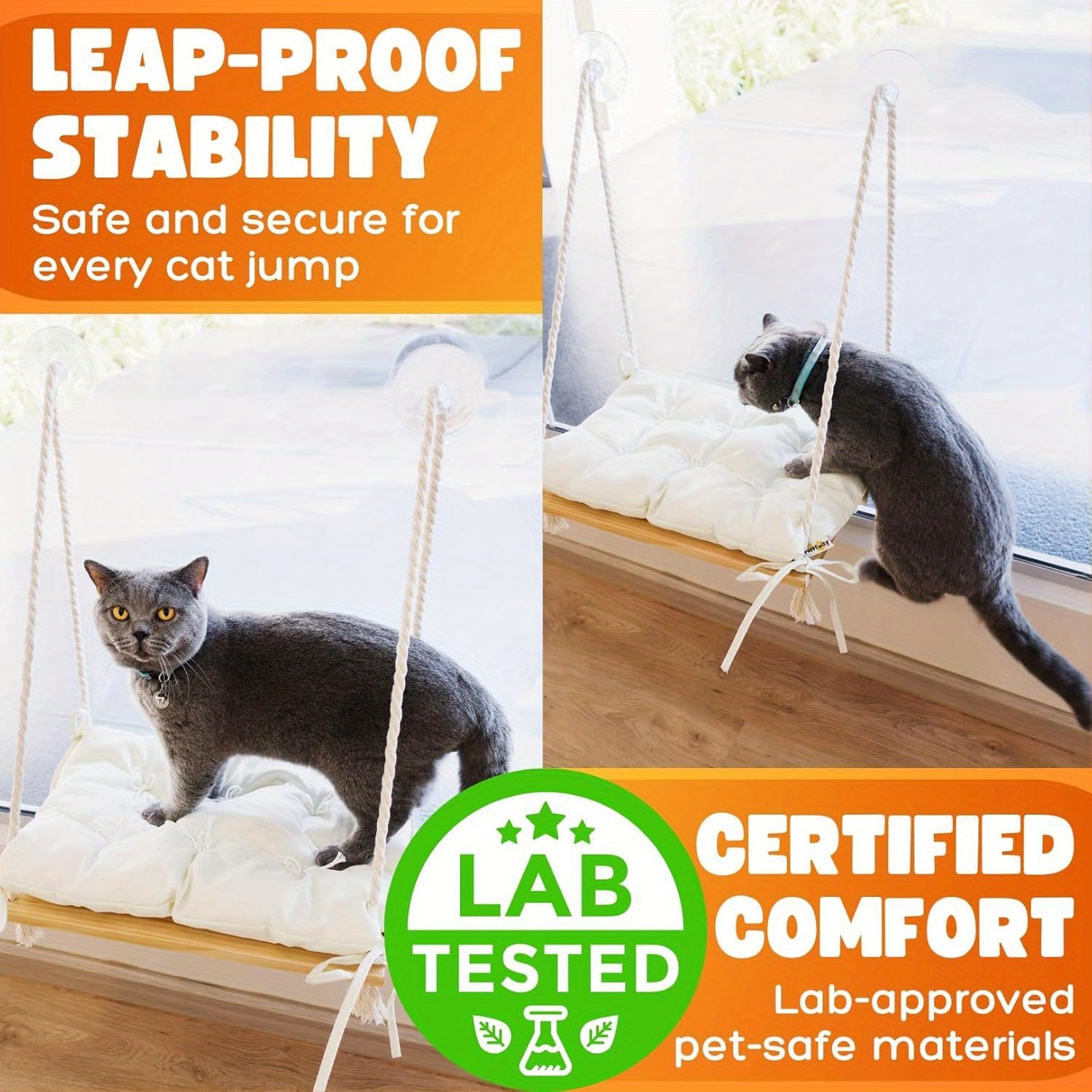 Hamac de Fenêtre en Bois avec Coussin Douillet pour Chats