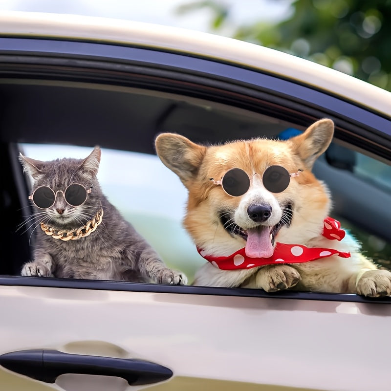 Pack 4 Paires de Lunettes Rétro Rondes en Métal pour Chats et Petits Chiens