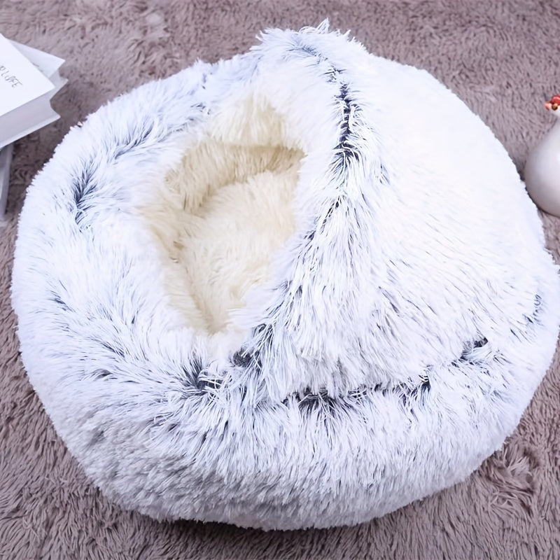 Panier couvert en peluche pour chien, disponible en 4 coloris