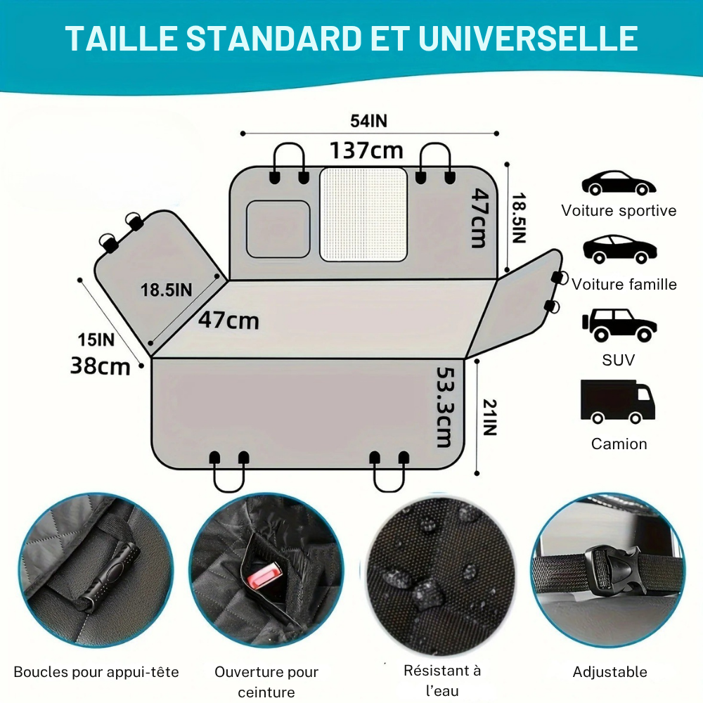 Housse de Siège Voiture pour Chien avec Fenêtre Maille et Poche