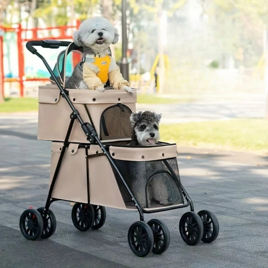 Poussette Double Pliable pour Chiens et Chats – Confort à Deux Étages