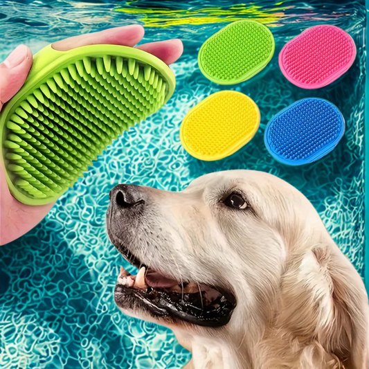 Brosse de Bain Massante en Silicone pour Chiens et Chats – Poignée Ajustable