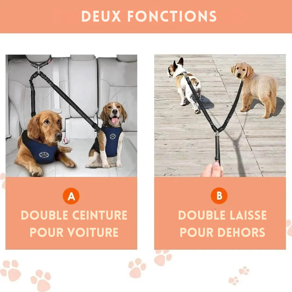 Double Ceinture de Sécurité Appui-Tête pour Chien