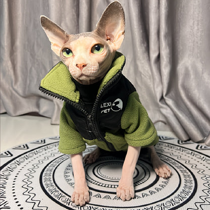 Veste Zippée Épaisse pour Chats Sans Poils – Manteau Chaud Rouge & Noir pour Automne/Hiver