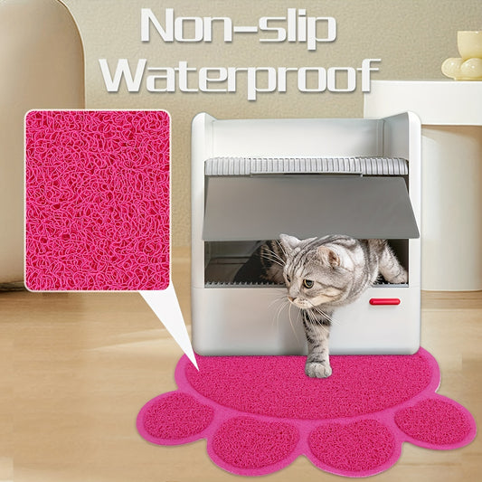 Non-Slip Waterproof Cat Litter Mat with Paw Print Design - Durable PVC, Splash-Proof Pet Pad for Cats & Dogs, Ideal for Litter Box Area, Cat Litter Box Mat