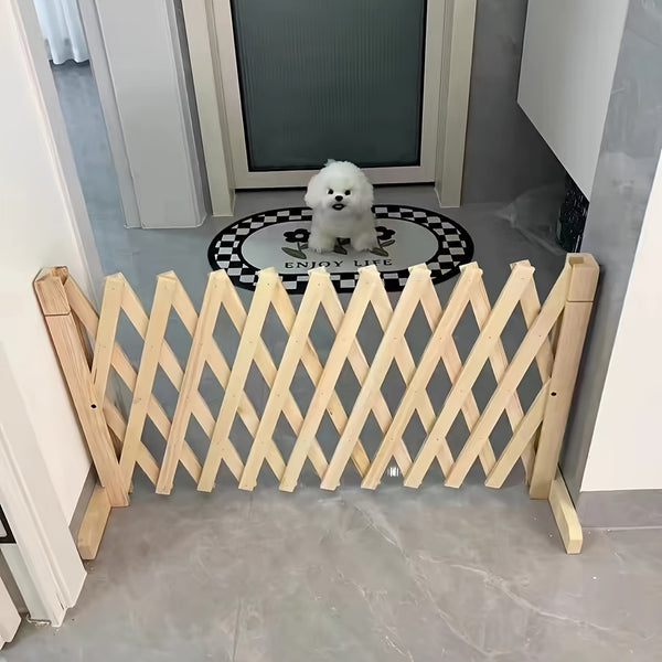 Barrière Extensible en Bois Naturel pour Chiens