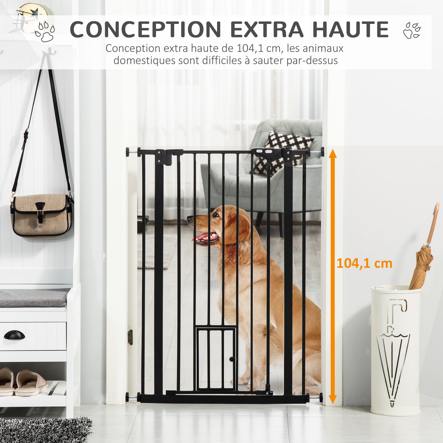 Barrière Sécurité Animaux en Acier Noir – 104x4 à 80 cm