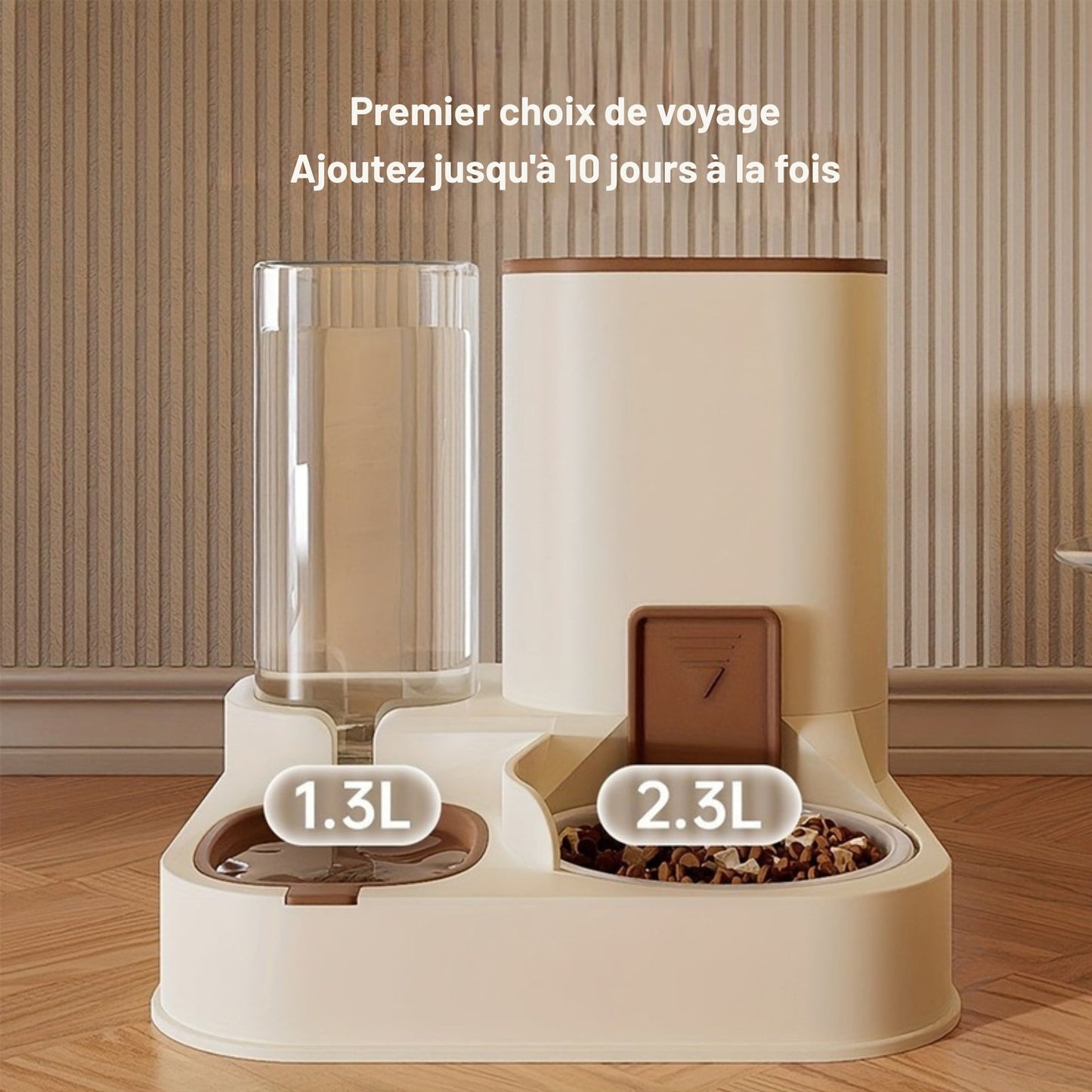 2 en 1 Distributeur automatique nourriture & eau pour chien et chat