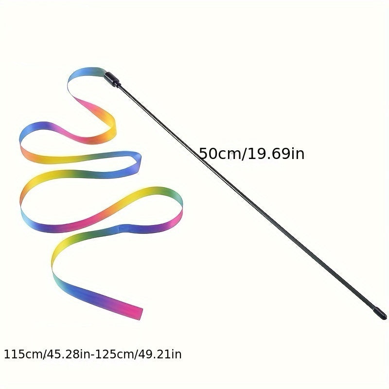 Baguette Arc-en-Ciel avec Ruban pour Chat – Jouet Interactif Sans Piles