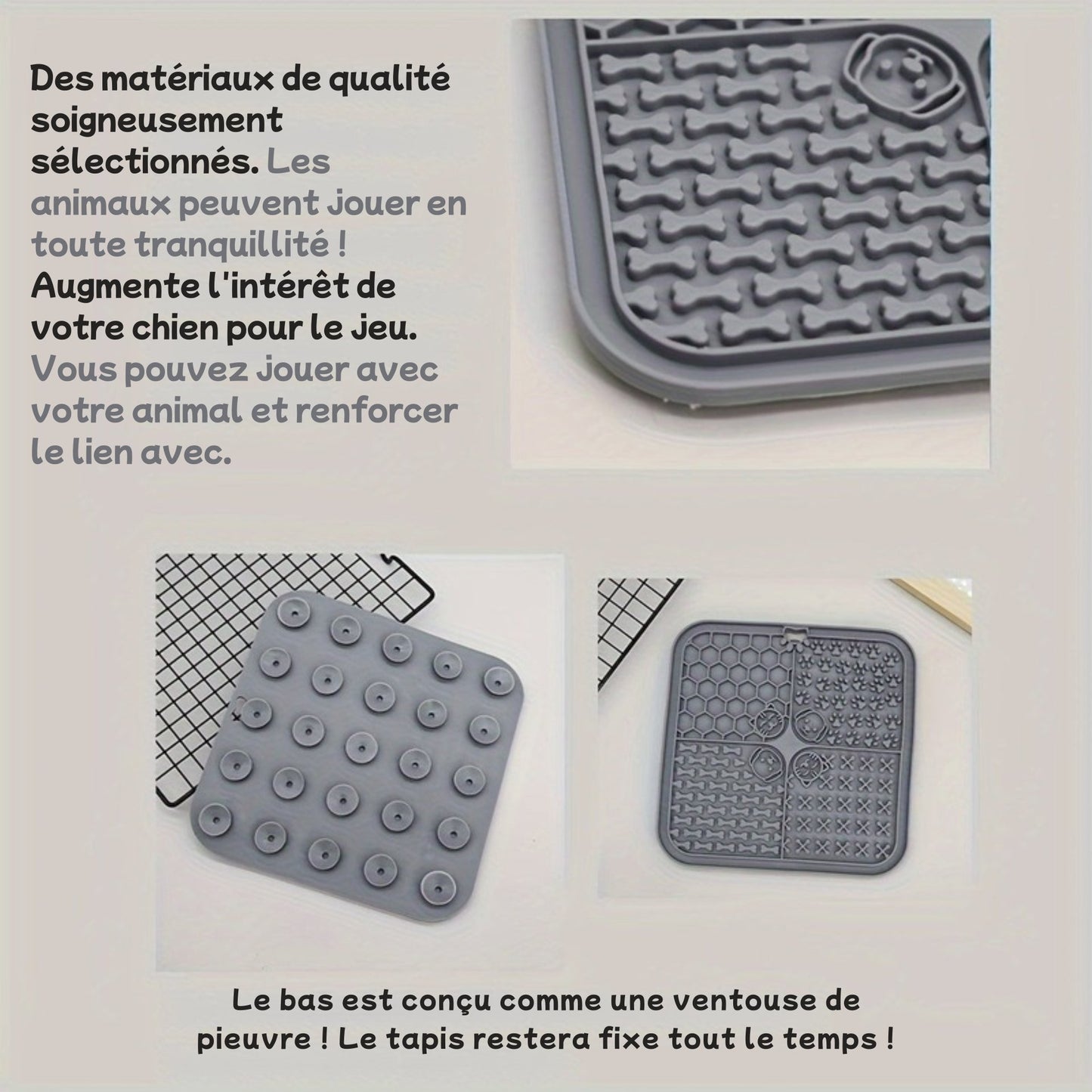 Tapis à Lécher Carré Silicone à Ventouses pour Chien