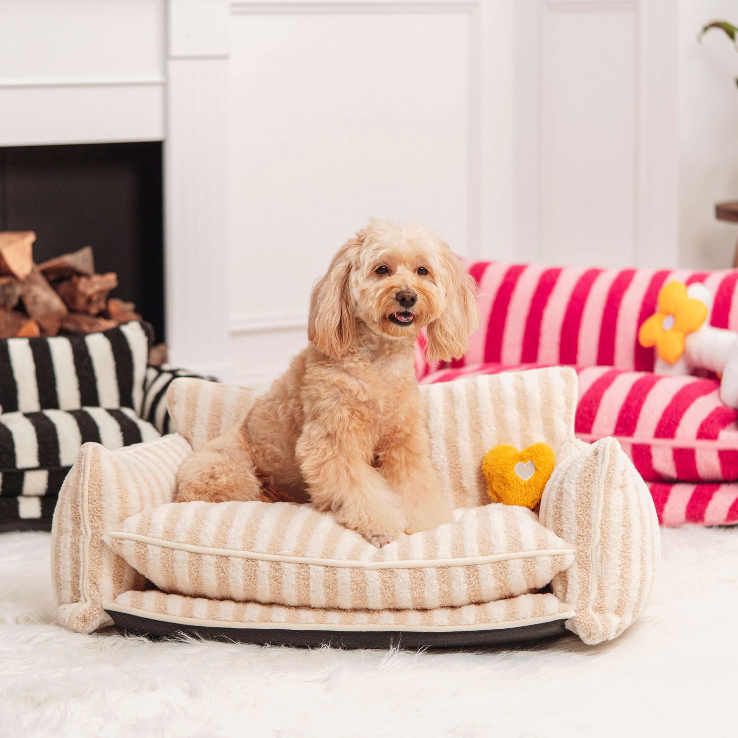 Canapé Double Coussin à Rayures pour Chien et Chat
