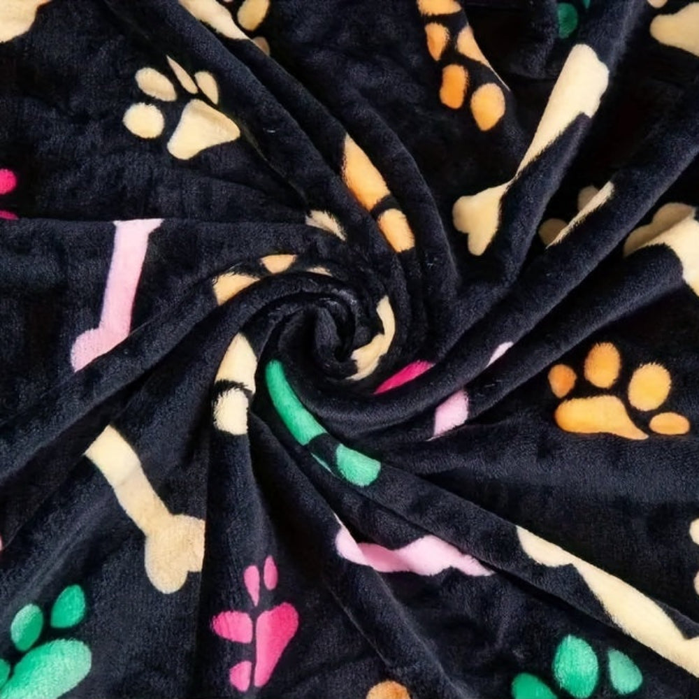 Couverture Polaire Noire à Motif Os & Pattes pour Animaux