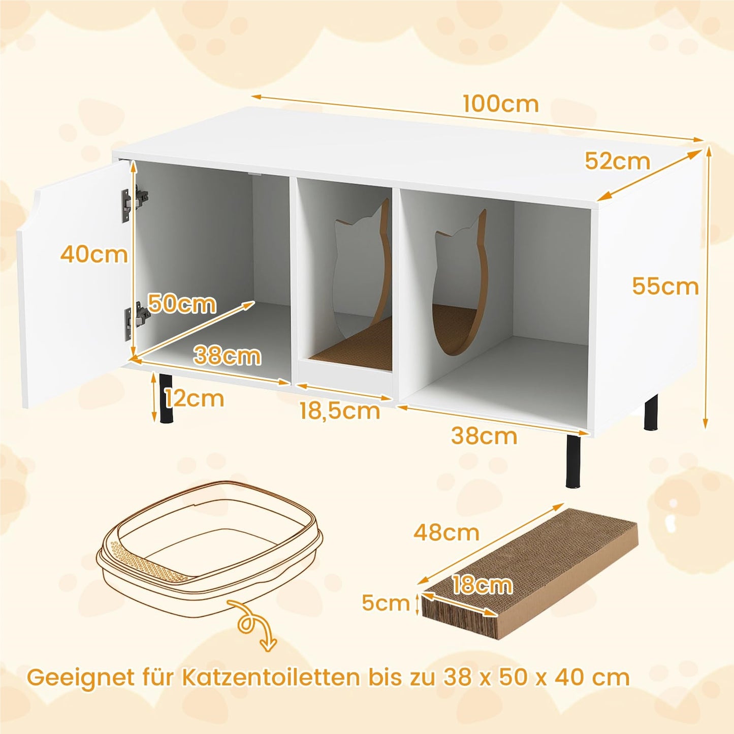 Meuble pour Chat avec Litière Cachée et Griffoir – Blanc 100 cm