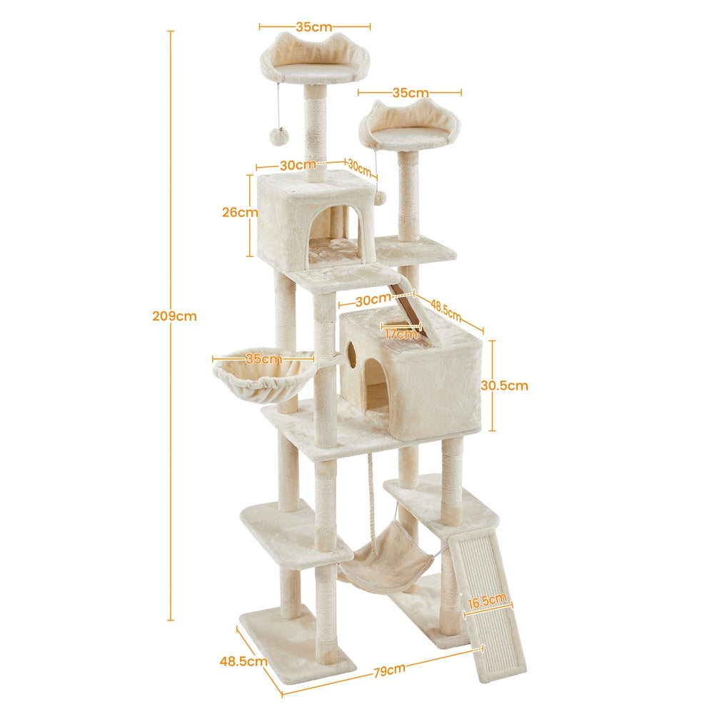 Arbre à Chat Multi-Niveaux 209 cm avec Hamac et Niches