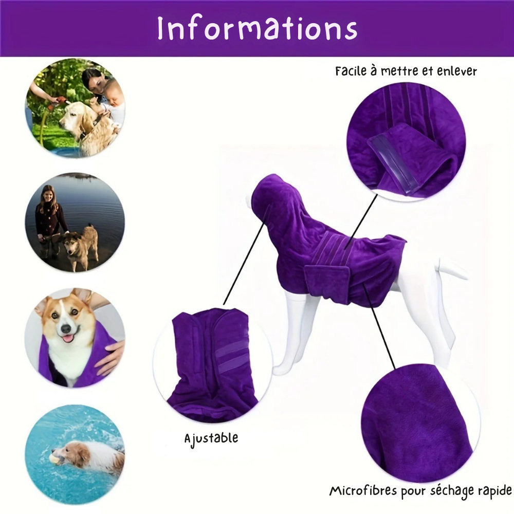 Peignoir en microfibre ultra absorbant pour Chien