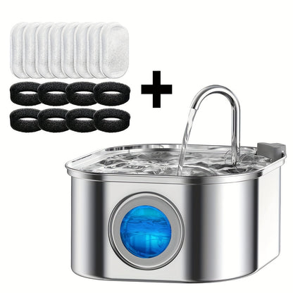 Fontaine à eau 3.2L inox avec filtre carbone & fenêtre de niveau pour Chat et Chien