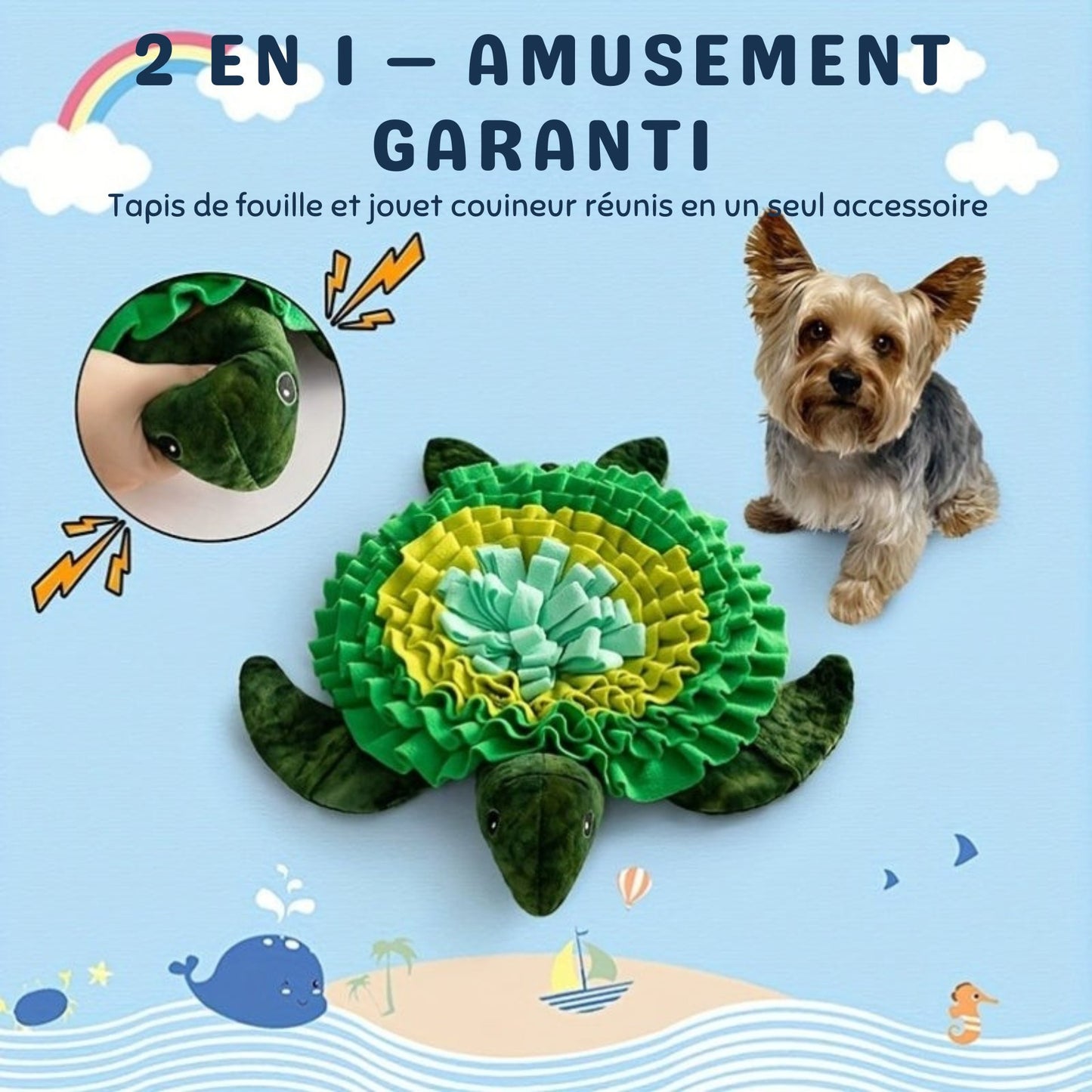 Tapis de Fouille Tortue 2-en-1 pour Chien