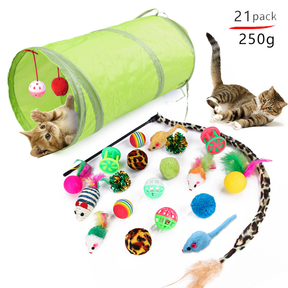 Pack Tunnel de Jeu Pliable Arc-en-Ciel pour Chat avec Jouets
