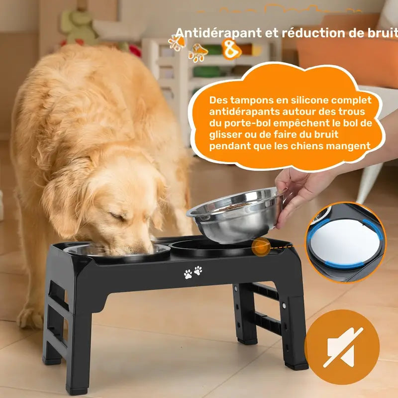 Gamelle surélevée ajustable avec double bol inox pour chien