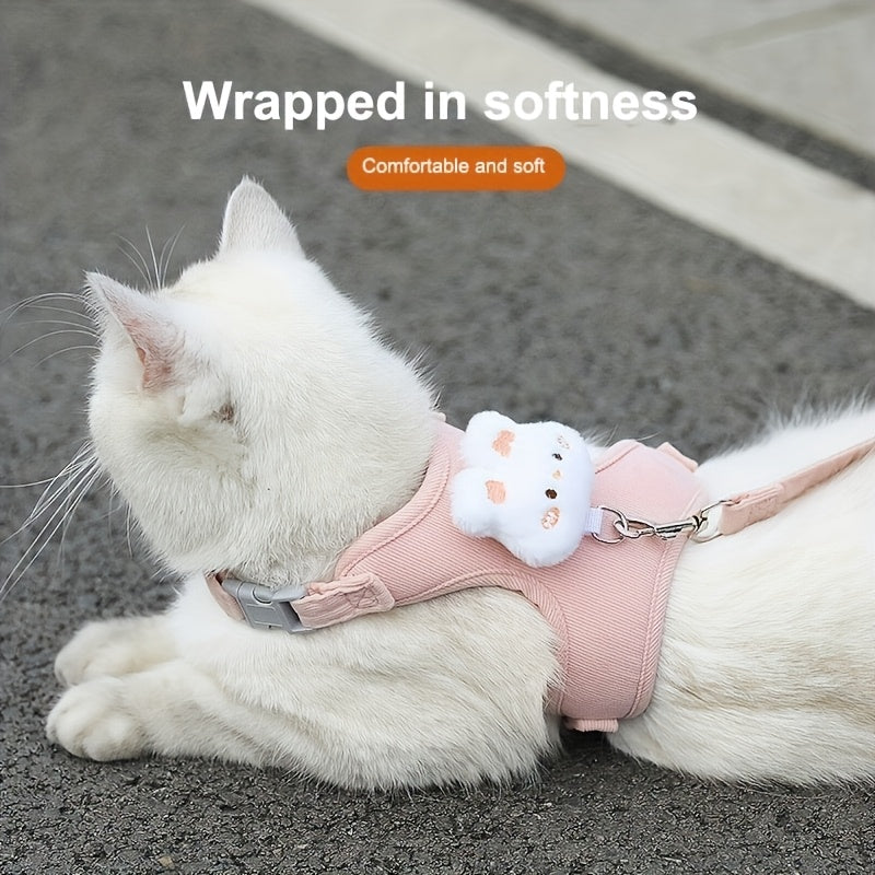 Harnais Réglable pour Chat avec Laisse et Motif Peluche