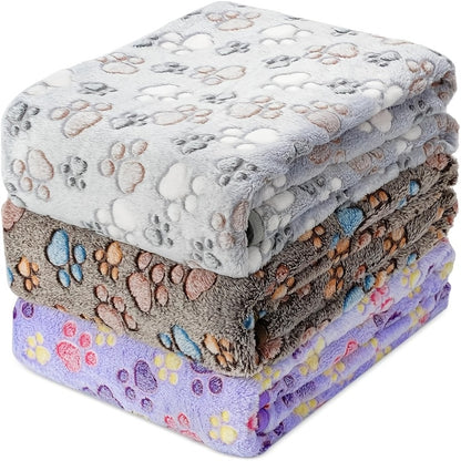 Lot de 3 Couvertures Épaisses à Motifs Pattes pour Chiens et Chats
