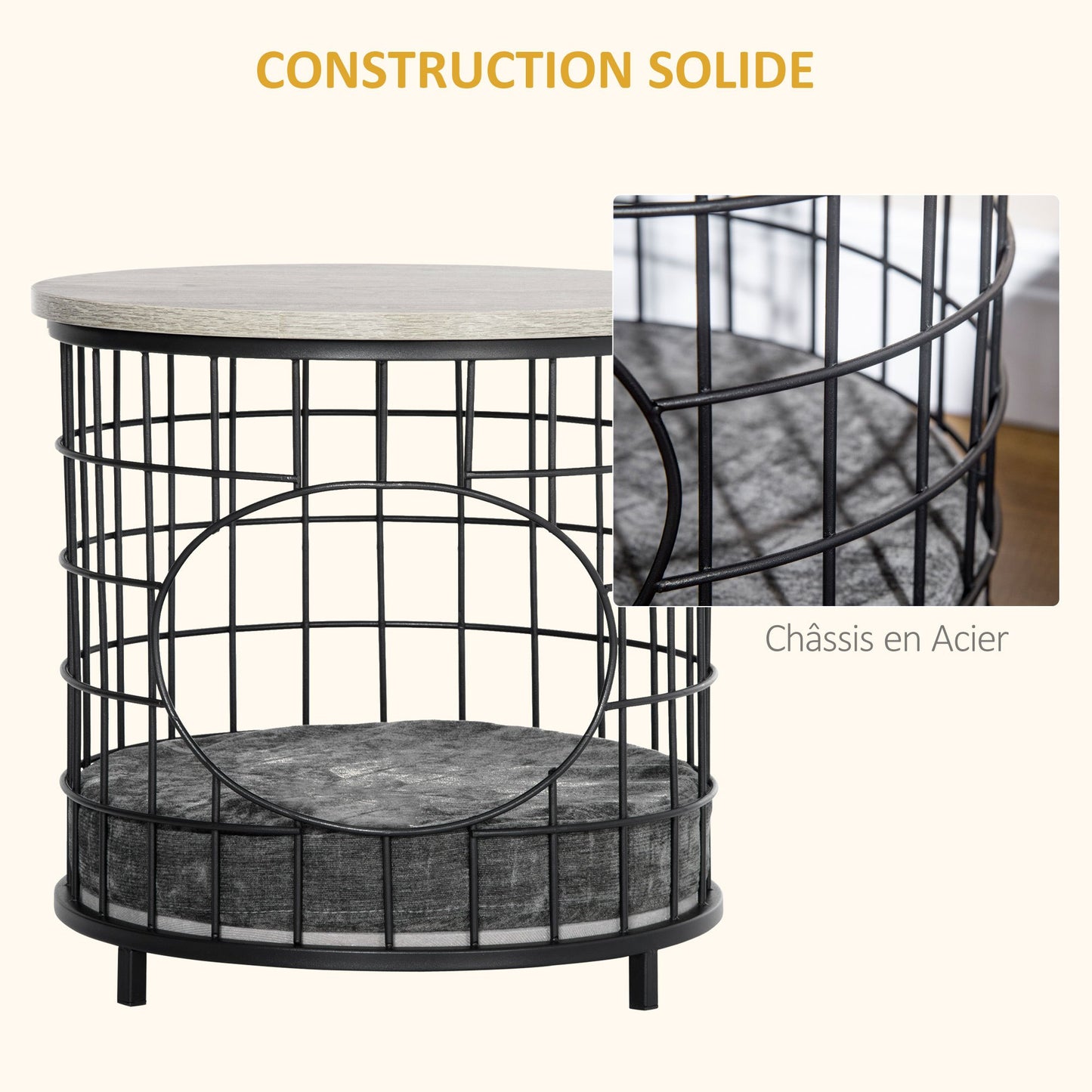 Panier et Table d’Appoint 2-en-1 pour Chats Style Contemporain