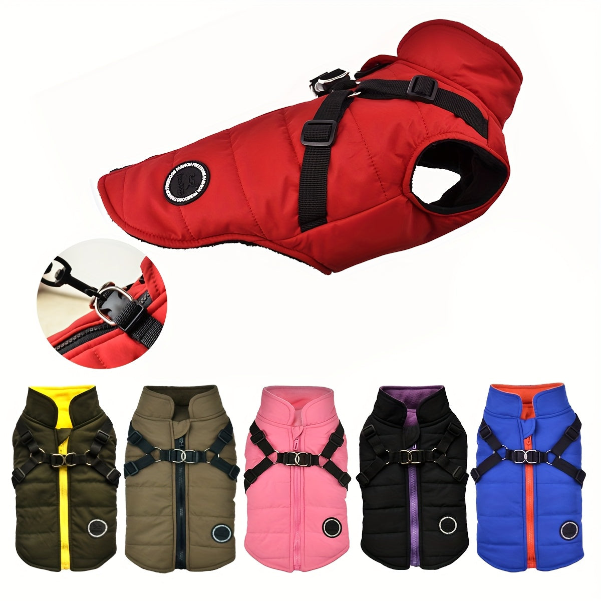 Veste Matelassée Rouge avec Harnais Intégré pour Chiens