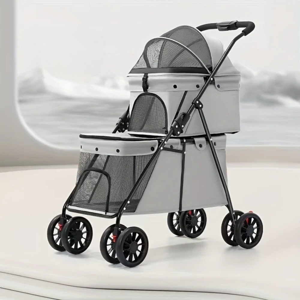 Poussette Double Pliable pour Chiens et Chats – Confort à Deux Étages