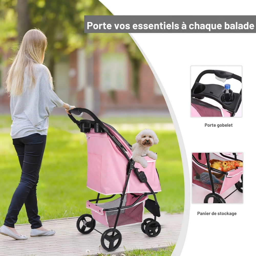 Poussette pour Chien et Chat avec Rangement Intégré
