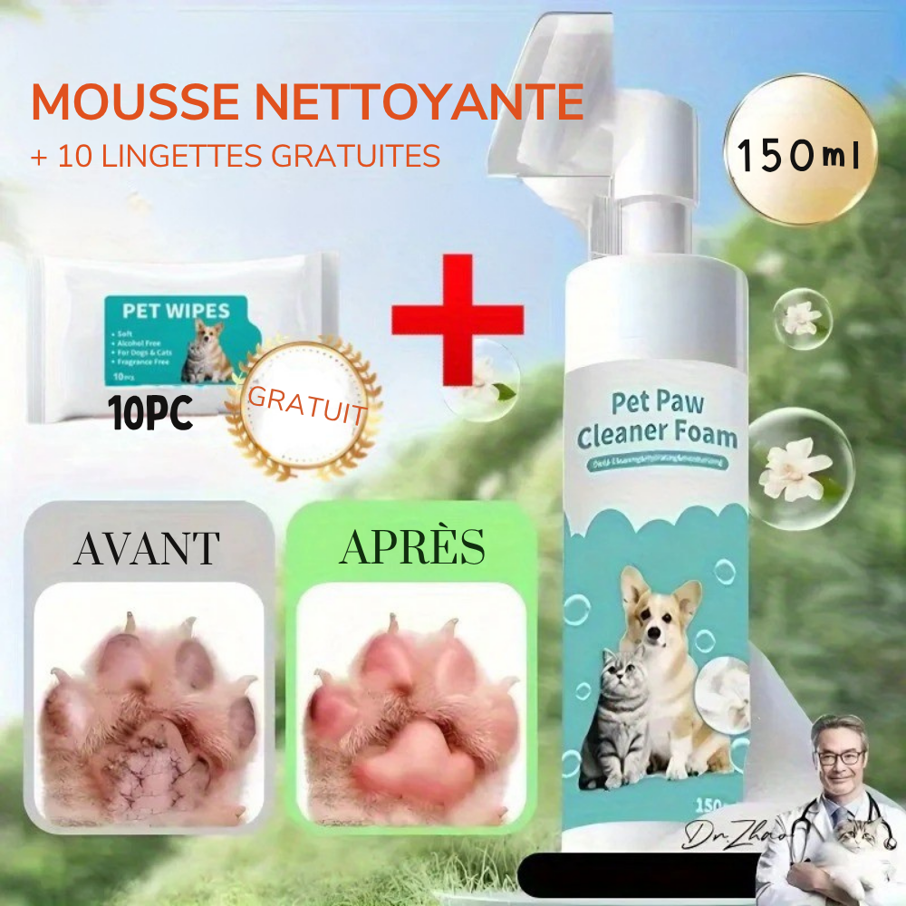 Mousse Nettoyante Sans Rinçage pour Pattes d’Animaux