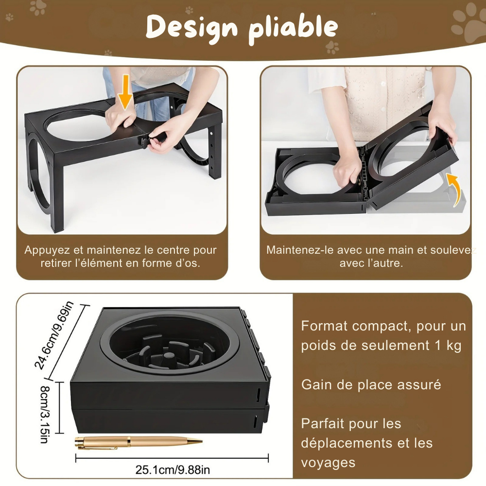 Gamelle double surélevée avec hauteur réglable pour chien