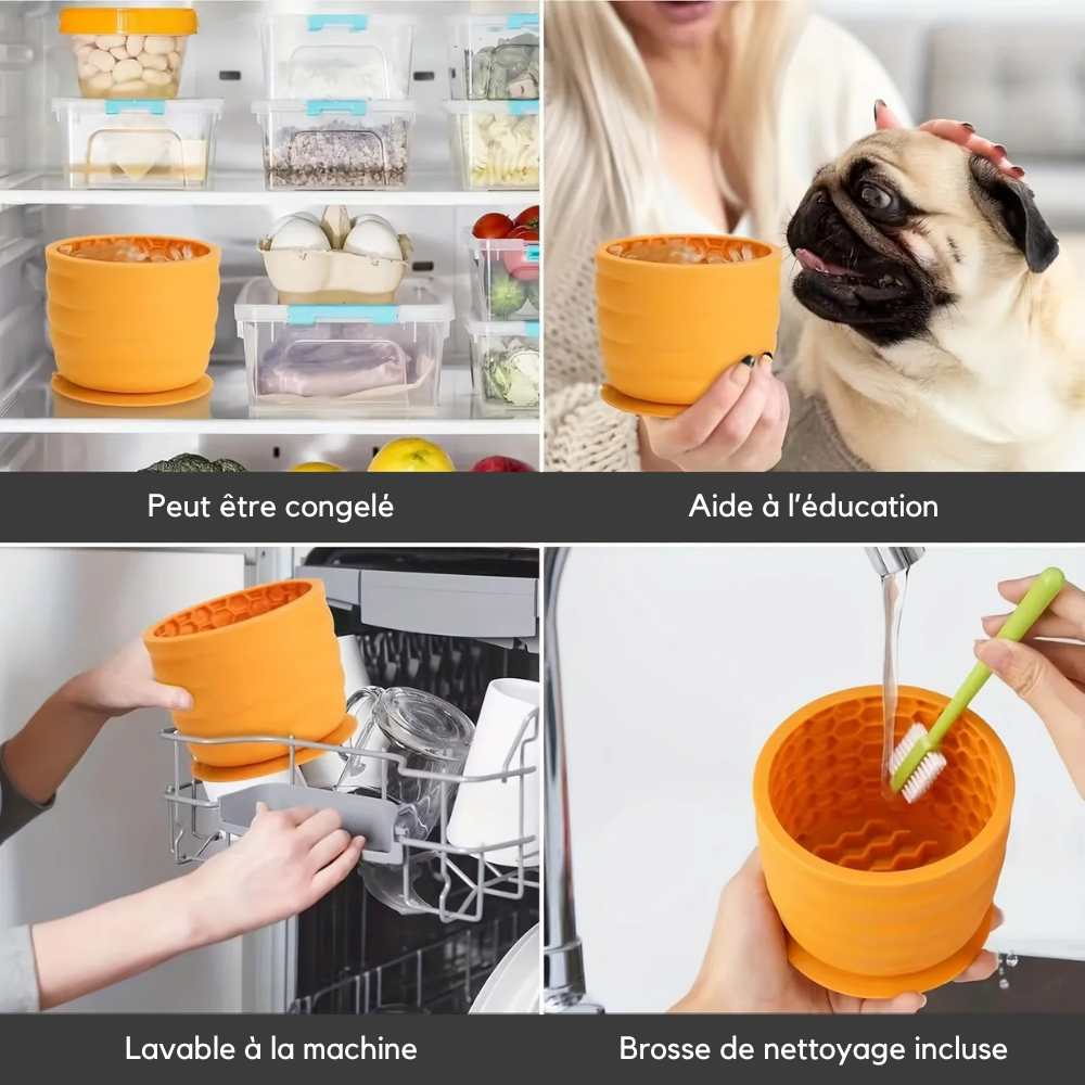 Bol à Lécher Cylindrique avec Ventouse en Silicone pour Chien