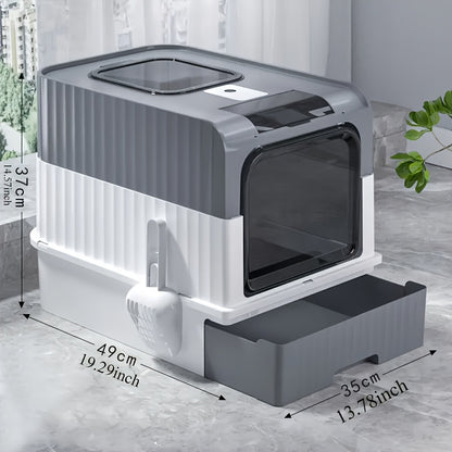 Grande Maison de Toilette pour Chat – Bac à Litière avec Tiroir et Pelle