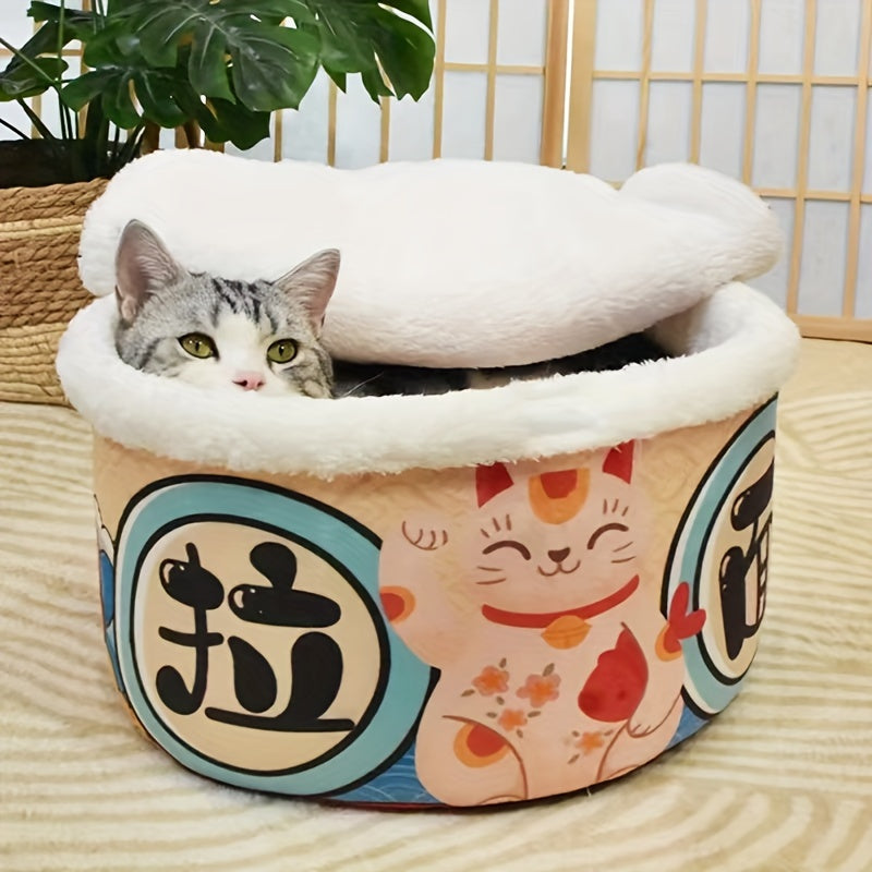 Panier Douillet pour Chats Style Bol de Nouilles Vintage