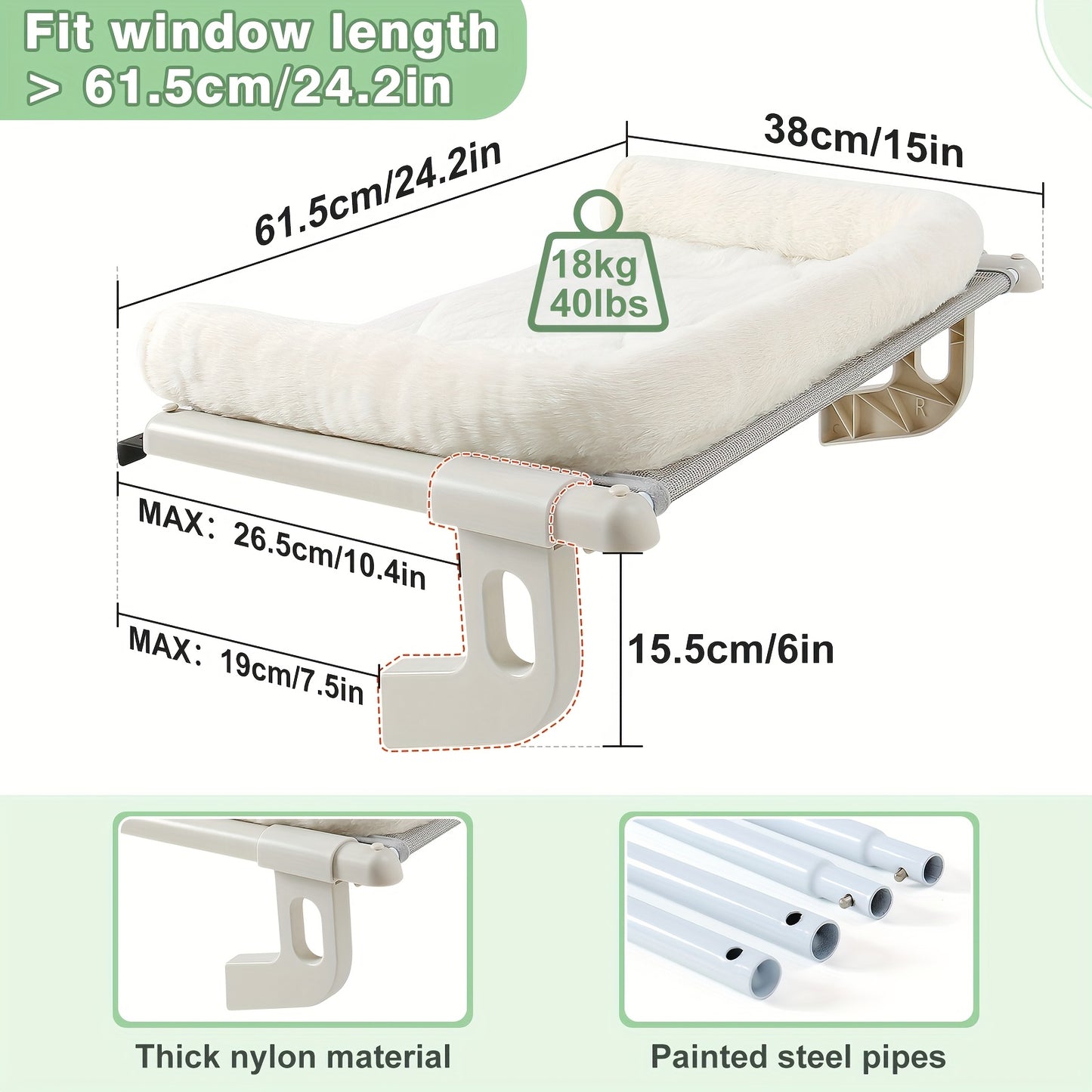 Hamac de Fenêtre ou Radiateur avec Coussin Large pour Chats