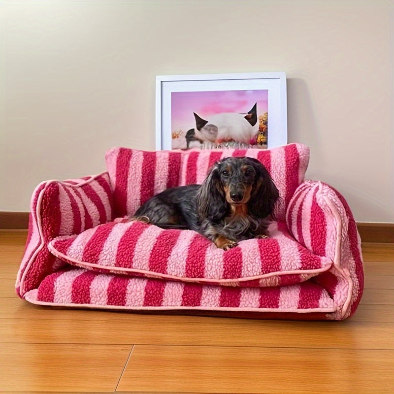Canapé Double Coussin à Rayures pour Chien et Chat