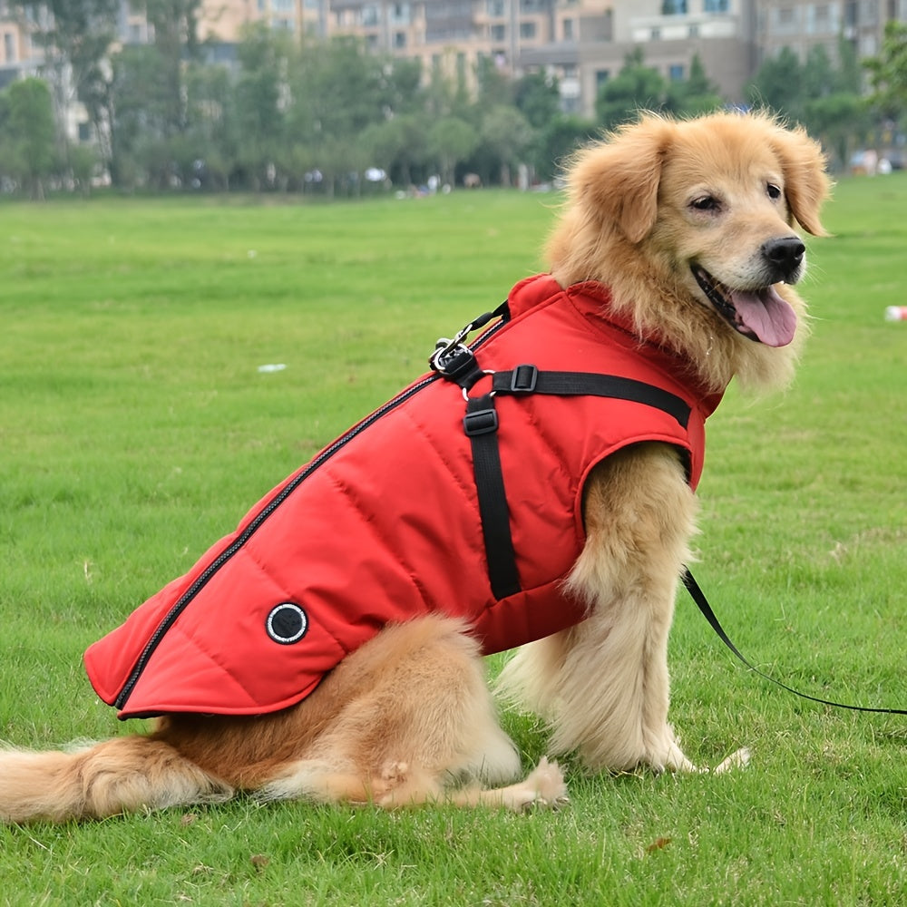 Veste Matelassée Rouge avec Harnais Intégré pour Chiens