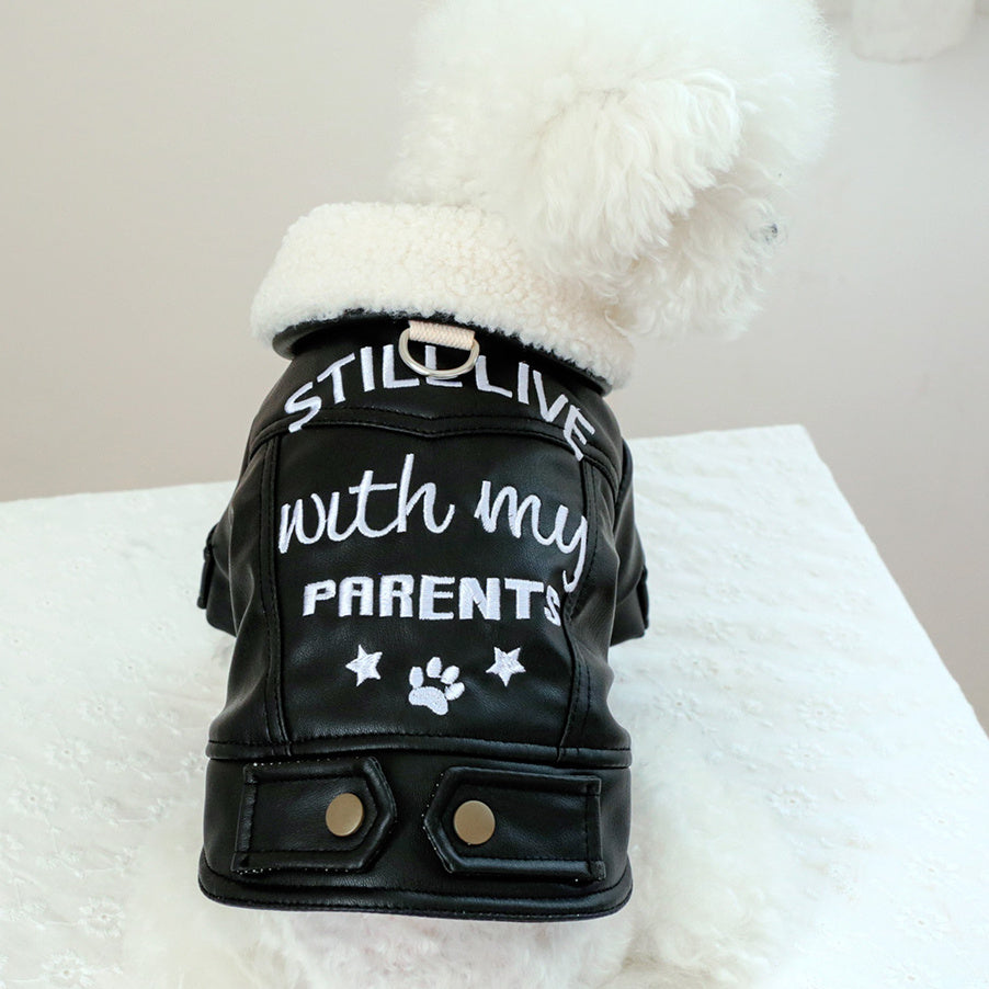 Veste Noire en Simili Cuir pour Chiens et Chats – Look Motard avec Doublure Mouton