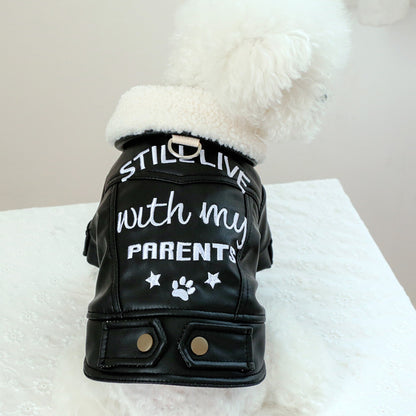Veste Noire en Simili Cuir pour Chiens et Chats – Look Motard avec Doublure Mouton