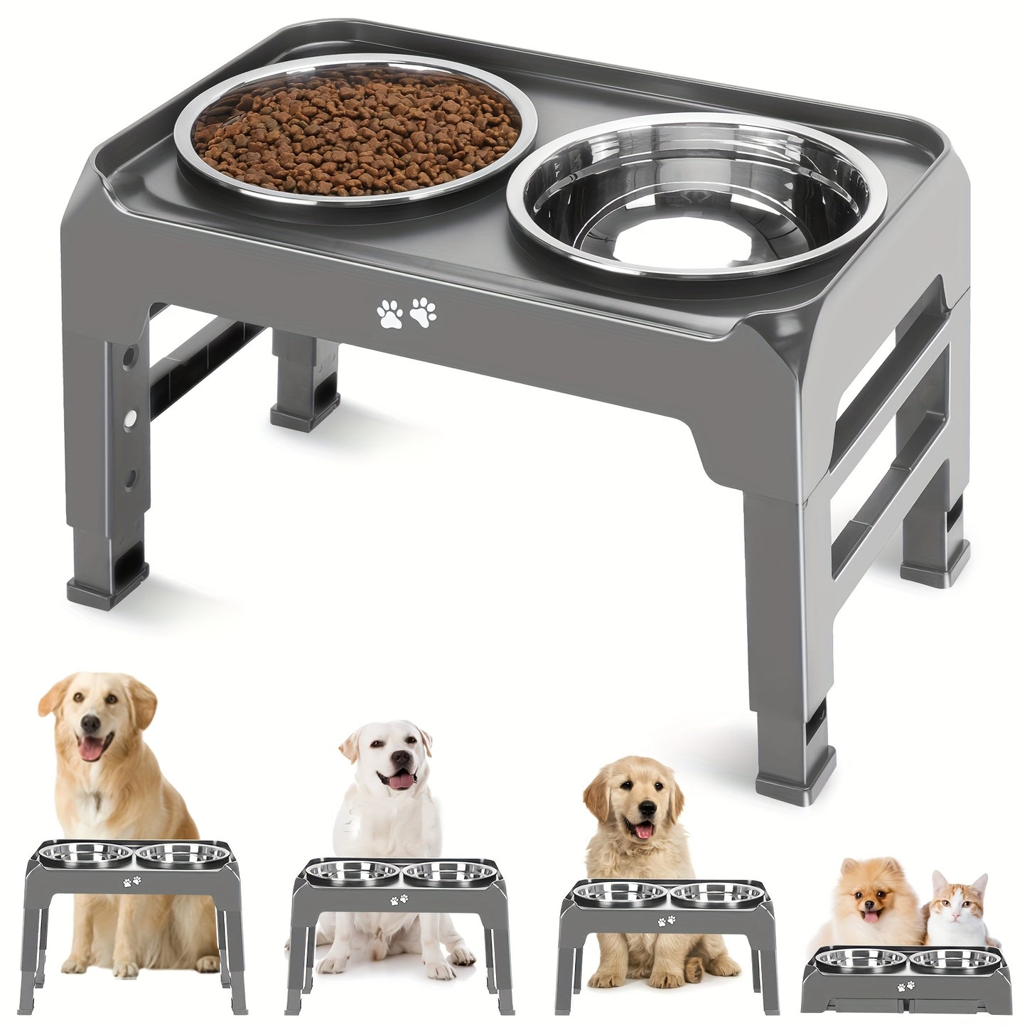 Gamelle surélevée ajustable avec double bol inox pour chien