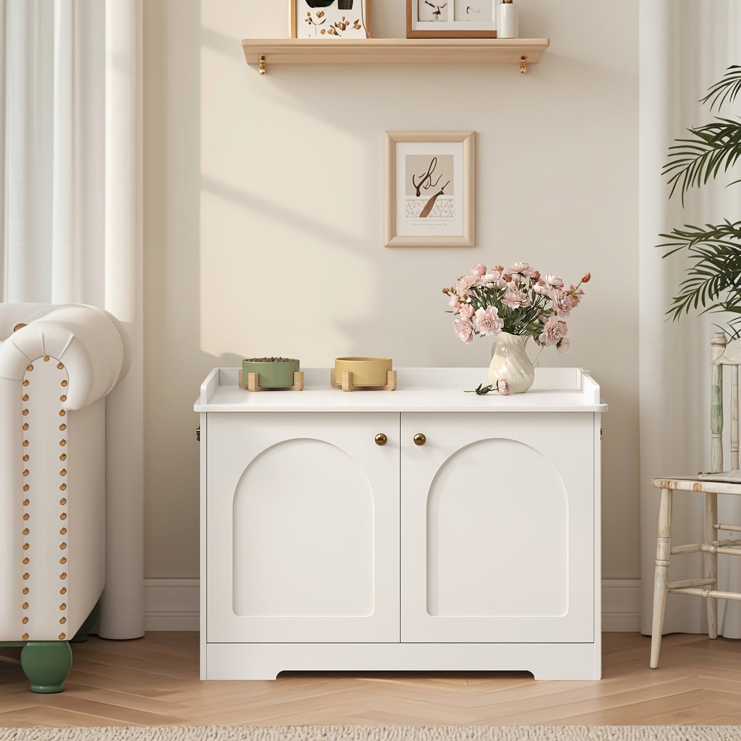 Meuble Cache-Litière avec Poignées – Blanc 80 cm