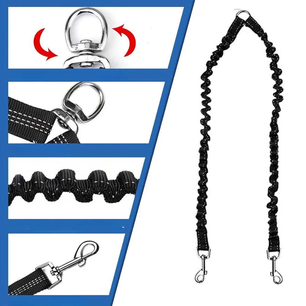 2 en 1 Laisse ou Double Rallonge Élastique Anti-Torsion pour Chien